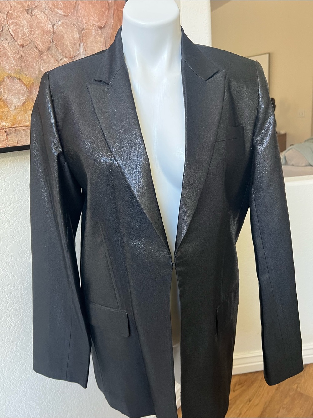 Victoria Beckham sz 8 NWOT Black Shimmery Single-Button Blazer - Picture 2 of 15